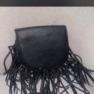 H&M Black Leather Fringe Crossbody Bag